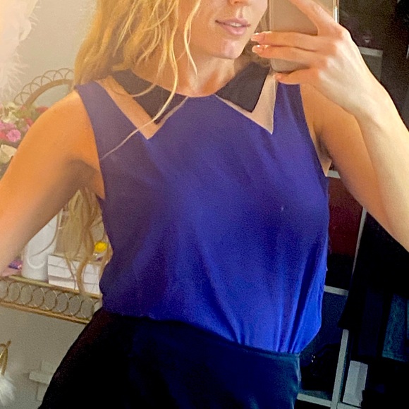 Cobalt Blue blouse with collar detail and zip back closure, size M - Picture 4 of 5